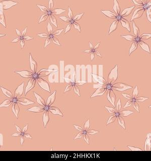 Seamless pattern with floral motif. Background with yellow flowers. Hand drawn botanical vector print. For design textiles and paper. Stock Vector