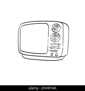 retro TV illustration vector hand drawn isolated on white background line art. Stock Vector