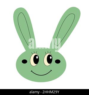 Cute green easter bunny smiling for kids party. Happy rabbit head isolated for poster or invitation. Long ears up Stock Vector