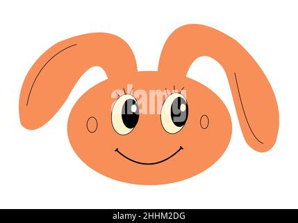 Cute orange easter bunny smiling for kids party. Happy rabbit head isolated for poster or invitation. Long ears up Stock Vector