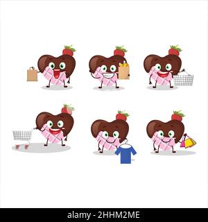 A Rich strawberry chocolate love mascot design style going shopping. Vector illustration Stock Vector