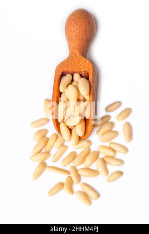 Healthy pine nuts isolated on white background. Stock Photo