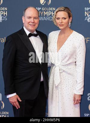 File photo dated June 18, 2019 of Prince Albert II and Princess Charlene of Monaco arrive to the award ceremony of 59th Festival of Television of Monte Carlo, held at Grimaldi Forum in Monaco. Charlene of Monaco, who turns 44 this Tuesday, January 25, 2022, has been invisible for over 2 months. Photo by Marco Piovanotto/ABACAPRESS.COM Stock Photo
