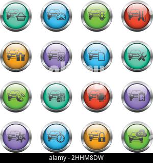 car service vector icons on color glass buttons Stock Vector