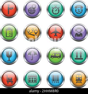 logistic vector icons on color glass buttons Stock Vector