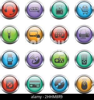 electronics supermarket vector icons on color glass buttons Stock Vector