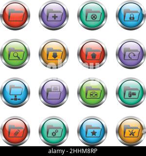 folder vector icons on color glass buttons Stock Vector