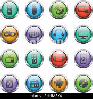 gadget vector icons on color glass buttons Stock Vector