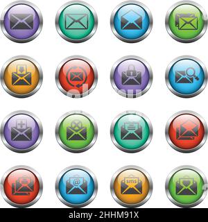 mail vector icons on color glass buttons Stock Vector