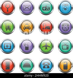 hotel service vector icons on color glass buttons Stock Vector