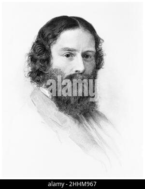 James Russell Lowell (1819-1891), American Romantic poet, critic, editor and diplomat, portrait engraving by John Angel James Wilcox after Samuel Worcester Rowse, 1894 Stock Photo