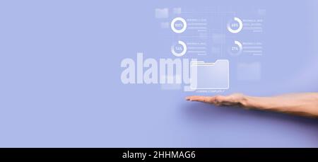 Business developer hand using board framework on virtual modern computer showing innovation Agile software development lean project management tool fa Stock Photo