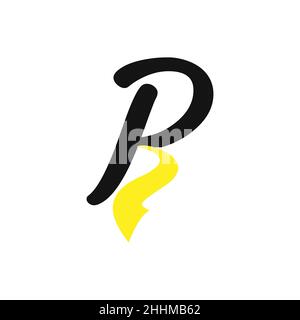 A simple R logo design idea with a yellow color combination on one leg of a letter Stock Vector