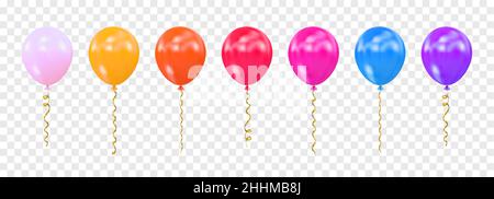 Color balloon set isolated on transparent background. Realistic glossy helium balloons for birthday, event, party, celebrate anniversary and wedding Stock Vector