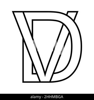 Logo sign dv vd, icon nft dv interlaced letters d v Stock Vector