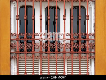 Ancient window with grid detail Stock Photo