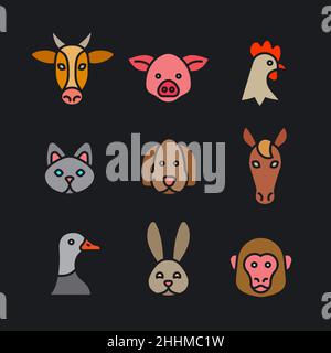 animals black outline icons set Stock Vector