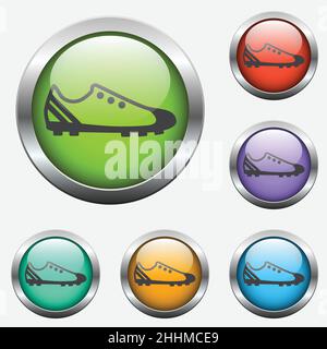 football boot vector icon on color glass buttons Stock Vector