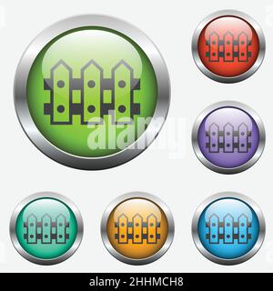 fence vector icon on color glass buttons Stock Vector