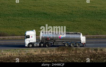 Airedale Chemical tanker lorry on the M40 motorway, Warwickshire, UK Stock Photo