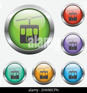 funicular vector icon on color glass buttons Stock Vector