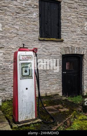 An abandoned and disused petrol pump at Talgarth in the Black Mountains Brecon Beacons National Park Stock Photo