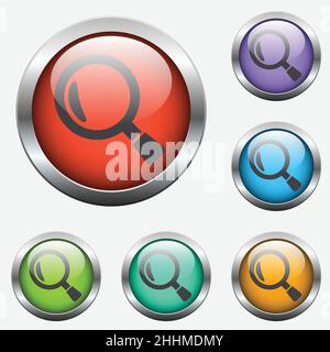 magnifying glass vector icon on color glass buttons Stock Vector