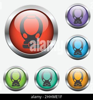 monorail vector icon on color glass buttons Stock Vector