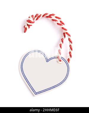 Heart shaped  tag for loving messages isolated on white background Stock Photo