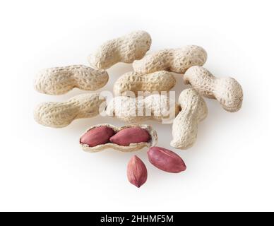 Raw peanuts isolated on white background with clipping path Stock Photo