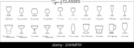 Vector line art set of alcohol glasses Stock Vector