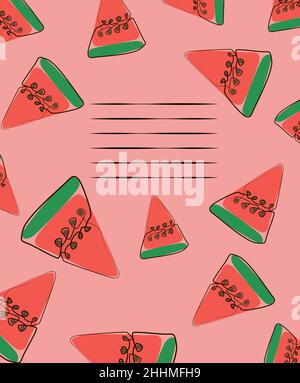 Exotic watermelon , collected in a composition on a pink background. Natural floral . Postcard for your text. Vector greeting card for your design Stock Vector