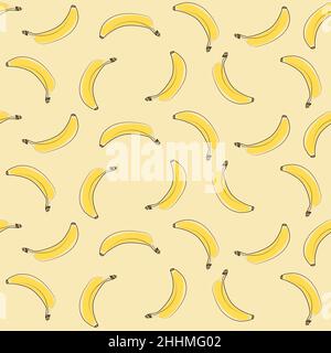 Fruit pattern with banana on a yellow background. Vector illustration. Modern exotic design for paper, cover, fabric, interior decor and other users Stock Vector