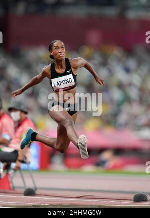 Thea Lafond competing in the Triple Jump at the 2020 Tokyo Olympics. Stock Photo