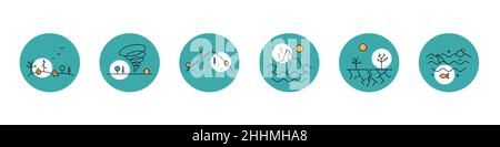 Vector illustration of climate icons in circles. Stock Vector