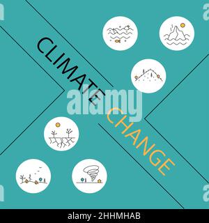 Vector illustration with climate change icons set Stock Vector