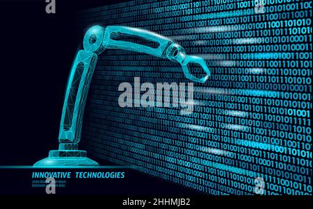 Robot arm low poly manipulator. Part construct assembly triangle shape. Polygonal connected dots 3D render robotic artificial machinery innovation Stock Vector