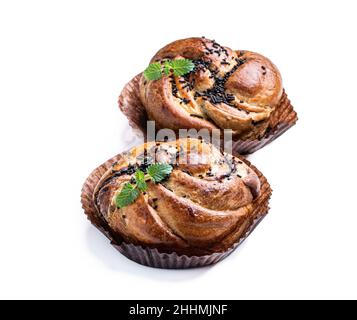 Buns  with chocolate chips isolated on white Stock Photo