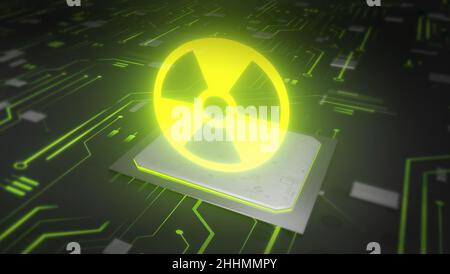 CPU on board with nucelar danger symbol hologram Stock Photo