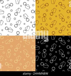 set of seamless patterns with medal of soldier, military round order and stars. Ornament for decoration and printing on fabric. Design element. Vector Stock Vector