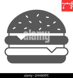 Double cheeseburger glyph icon, junk food and fast food, double burger vector icon, vector graphics, editable stroke solid sign, eps 10. Stock Vector