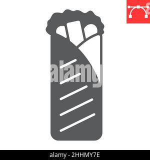 Shawarma glyph icon, junk food and fast food, shawarma vector icon, vector graphics, editable stroke solid sign, eps 10. Stock Vector