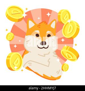 Hand drawn dogecoin illustration Vector illustration. Stock Vector