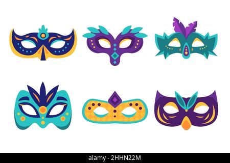 Flat venice carnival masks set Vector illustration Stock Vector Image ...