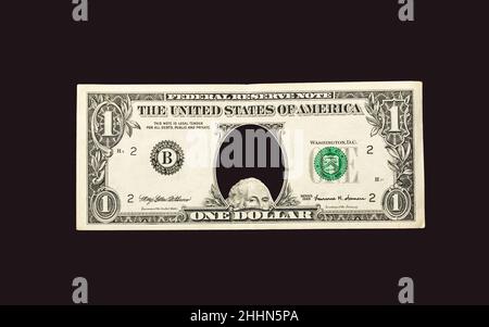 George Washington peeking out of a hole in a US one dollar bill. Financial crisis concept illustration Stock Photo