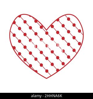 Heart icon in trendy flat style. Red love symbol. Slanted lines with red dots inside linear outline. Heart logo for app, user interface. Original simp Stock Vector