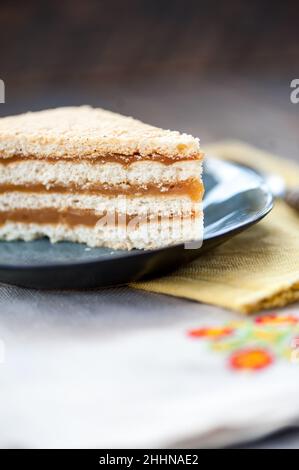 Slice of tasty homemade jam cake Stock Photo