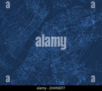 Nanjing city China municipality vector map. Blue street map, municipality area, white lines. Urban skyline panorama for tourism. Stock Vector