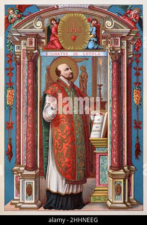 Saint Ignatius of Loyola (c1491-1556) Spanish Priest & co-founder of The Jesuits. Chromolithograph from 1887 Edition of Butler's Lives of the Saints. Stock Photo