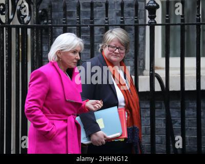 London, UK. 25th Jan, 2022. Culture Secretary Nadine Dorries and Works & Pensions Secretary Therese Coffey leaving No 10 after the weekly Cabinet Meeting at Downing Street. Credit: Uwe Deffner/Alamy Live News Stock Photo